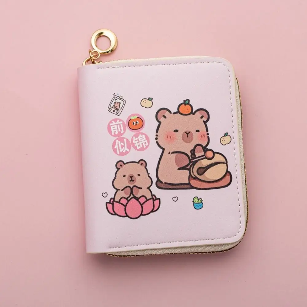 

Portable Zipper Capybara Pu Coin Purse Card Pocket Korean Style Capybara Card Holders Clutch Change Bag Short Wallet Student