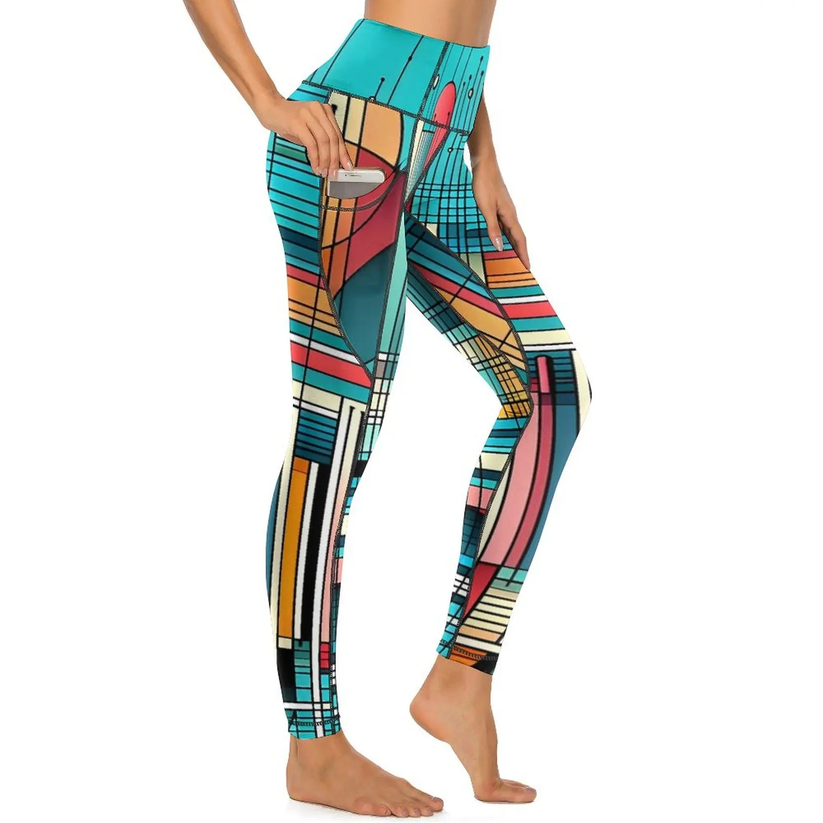 Leggings in colore a contrasto Stampa geometrica Pantaloni da yoga da palestra Push Up Leggins traspiranti Collant sportivi personalizzati elasticizzati Regalo