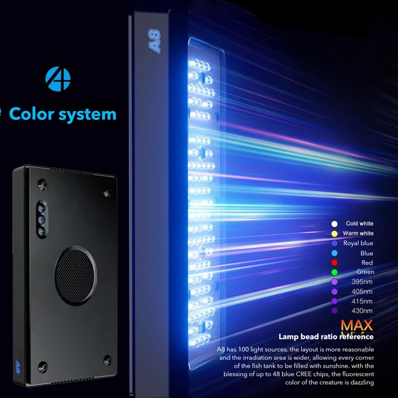 A8pro 240W WiFi Controlled Aquarium Lamp 8-Channels Full Spectrum Seawater LED Blue Lights for Coral Reef A8se Seawater Aquarium