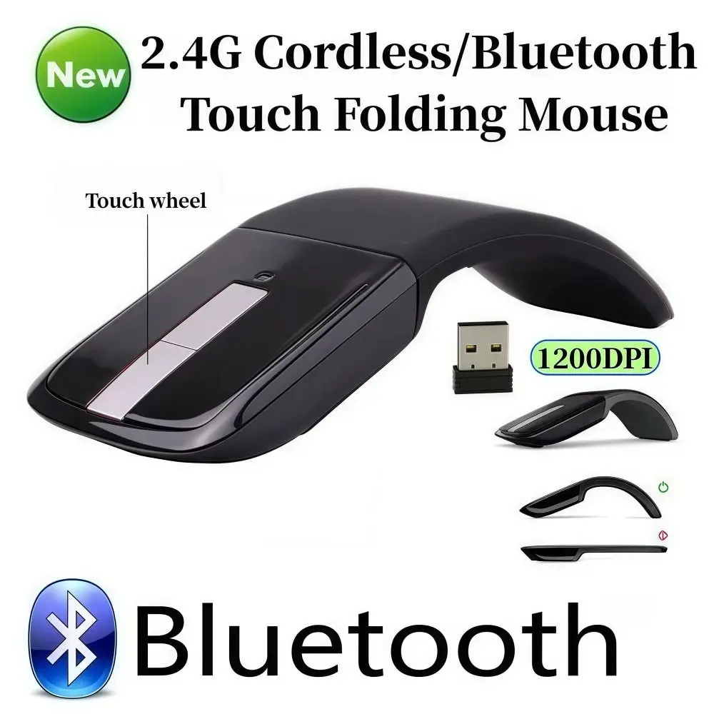Arc-shaped Touch Folding Mouse 1200DPI Optical Ergonomic Bluetooth Mouse Bluetooth/2.4G Portable Cordless Mouse Smooth Office