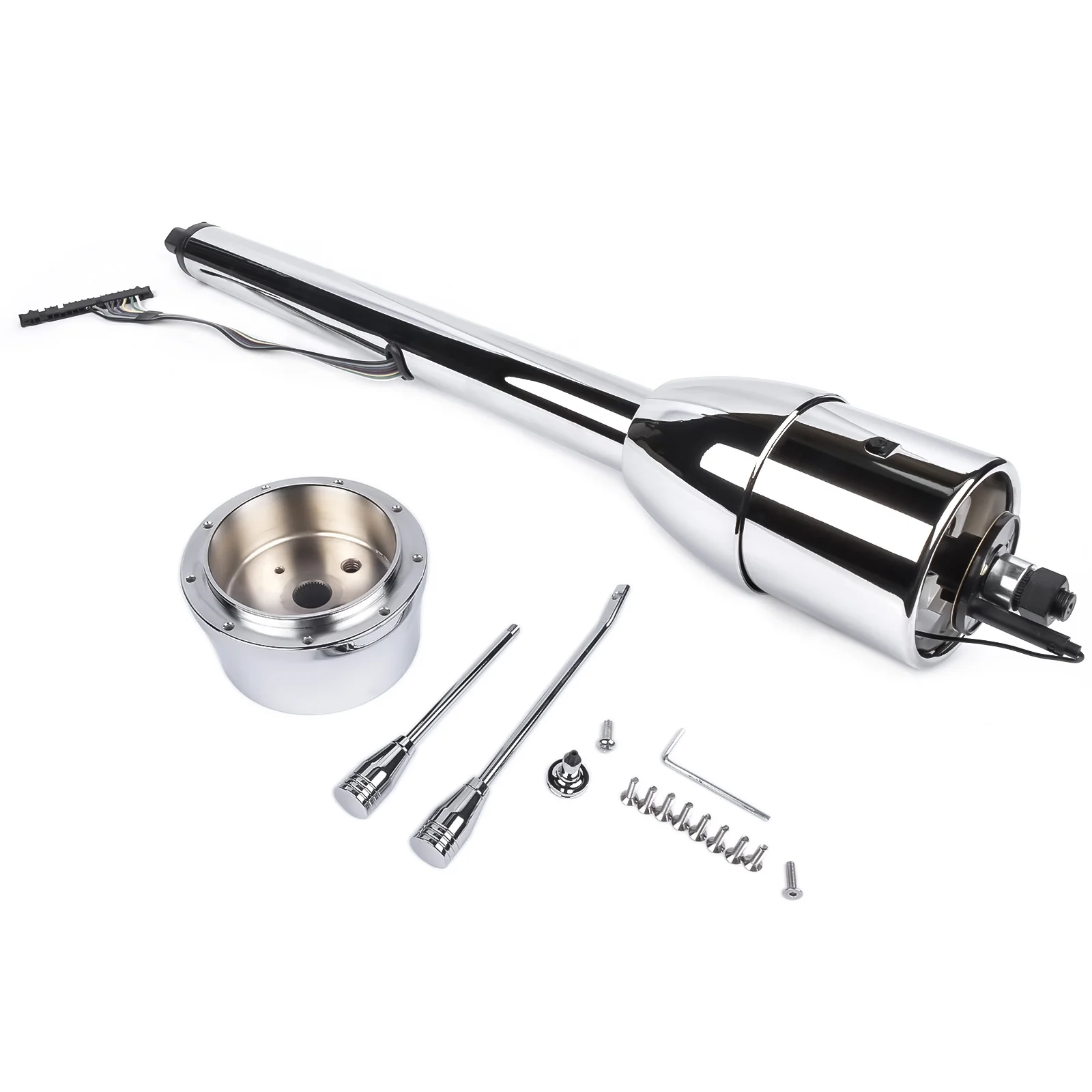 

AP02 30" Chrome Tilt Street Rod Floor Shift Steering Column with Wheel Adapter No Key