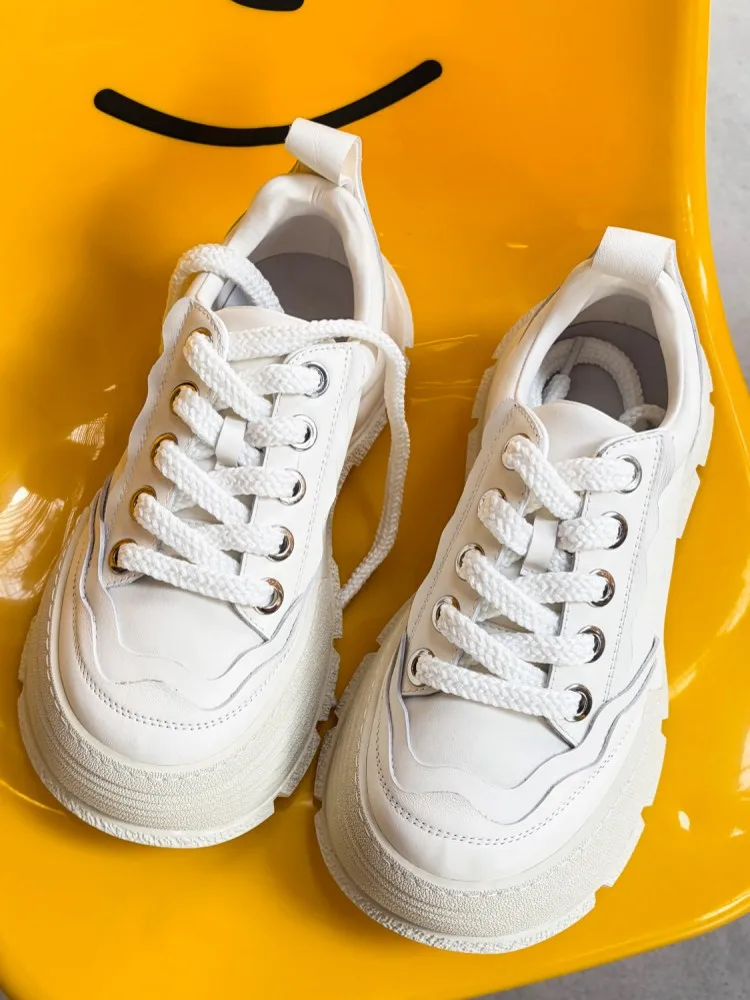New Designer Men Thick Platform Casual Shoes Low Cut Lace Up Cowhide Genuine Leather Shoes Joggers Sneakers Hip Hop Man Footwear