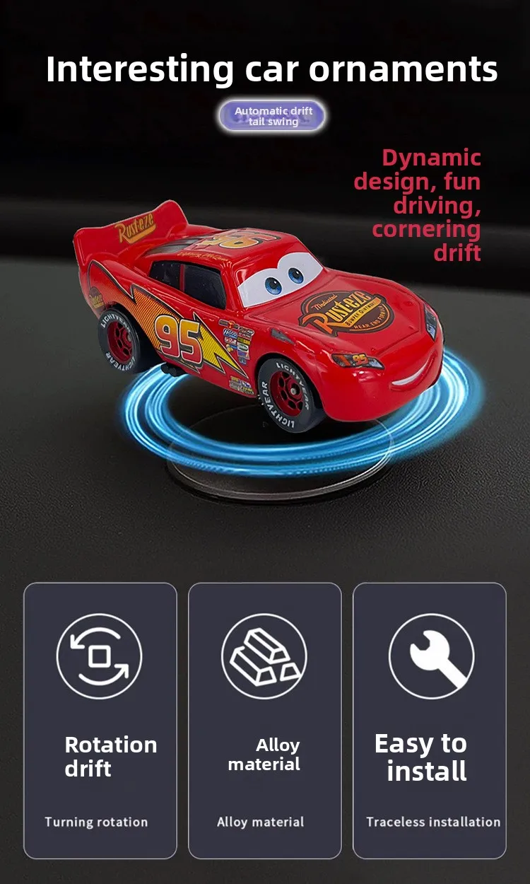 Pixar Cars 3 - Lightning McQueen Drehbares Drift-Ornament für Armaturenbrett und Mittelkonsole, Innendekoration, Spielzeug, Überraschungsgeschenk für Fahrer – Detail 14