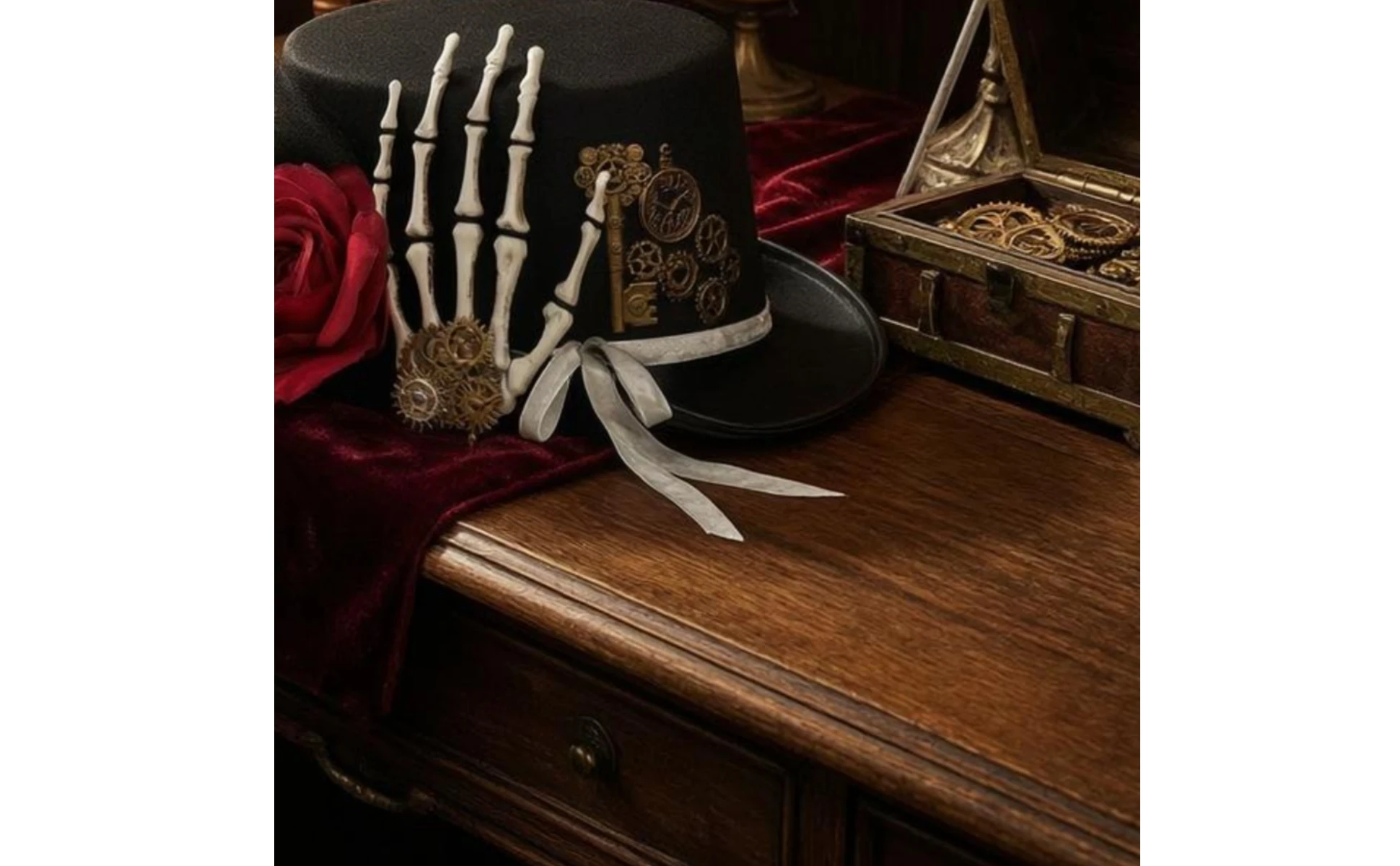 Gothic Steampunk Hat Gear Accents Gothic Top Hat Headwear Tulle Trim Gothic Steampunk Hat Gear Accents Gothic Top Hat Headwear Tulle Trim