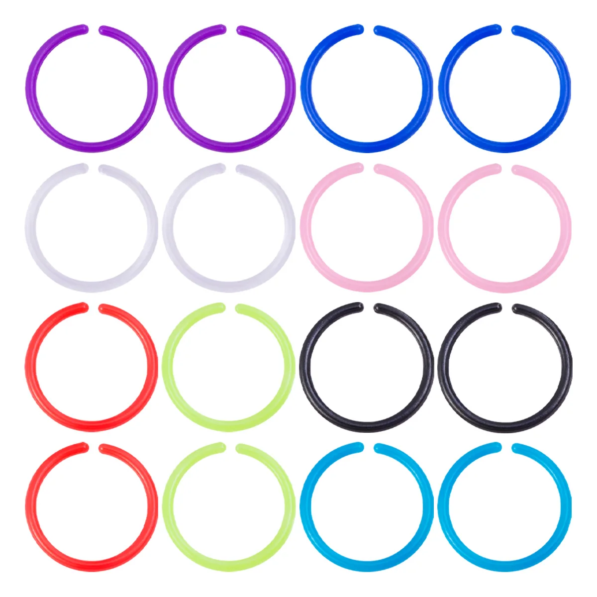 16Pcs 20G Flexible Colorful Acrylic Nose Ring Lip Hoops Retainer Septum Jewelry Cartilage Daith Tragus Earrings Piercing Jewelry