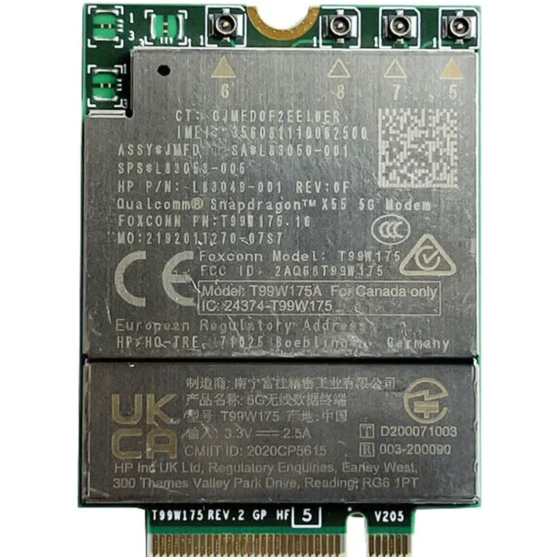 T99W175 5G NR M.2 5G Card SPS#L83053-005 SA#L83050-001 X55 5G Modem for hp Spectre X360 13T-AW200 Qualcomm X55