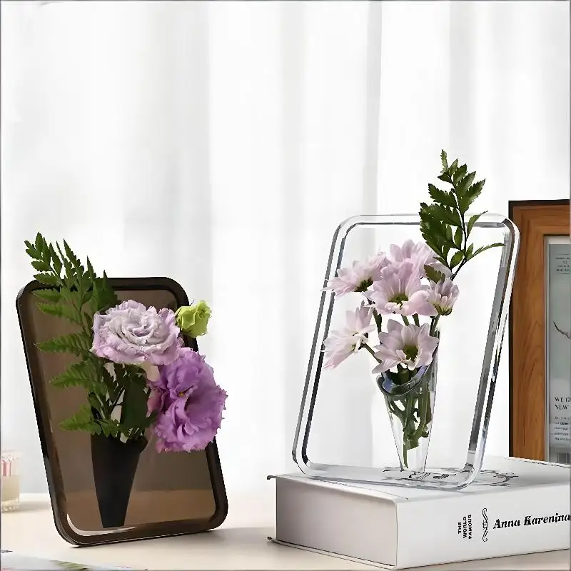 Clear Acrylic Flower Vase Picture Frame Style Transparent Table Decor For Modern Home Centerpiece