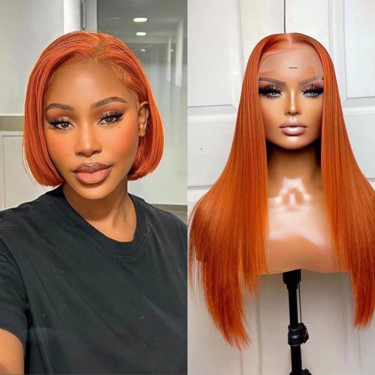 350 باروكة من شعر طبيعي ملون تم قطعه مسبقًا مع شعر أطفال 180% كثافة شعر مستعار زنجبيل شعر بشري 13x4 مستقيم زنجبيل برتقالي #2