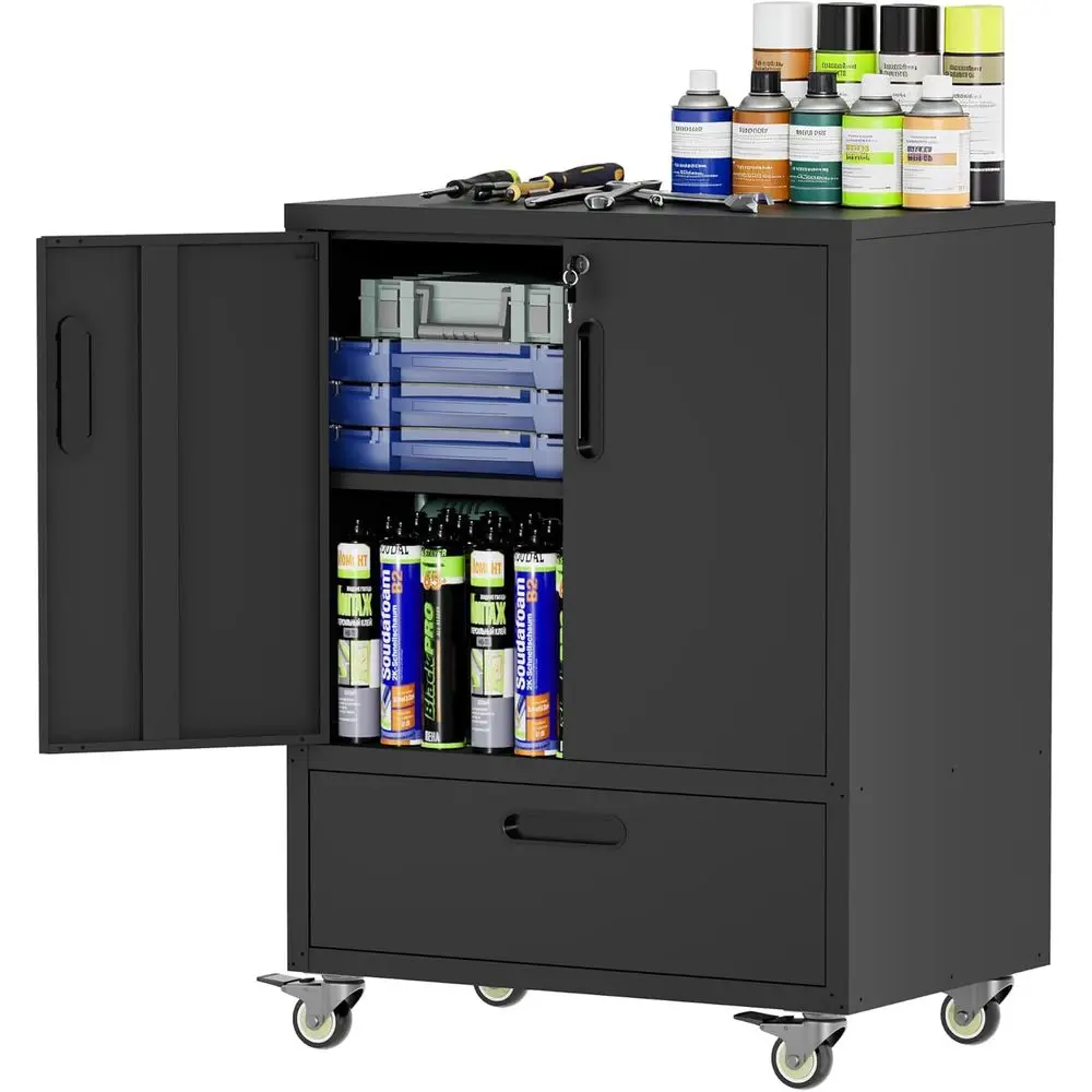 

Portable Heavy-Duty Steel Storage Cabinet with Lock, Rolling Tool Storage on Wheels for Garage and Workshop