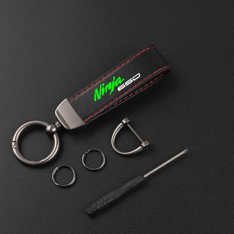 Motorcycle Carbon Fiber Leather Keychain Horseshoe Buckle Jewelry Buckle For  Kawasaki Z650 RS Z 650 Ninja 650