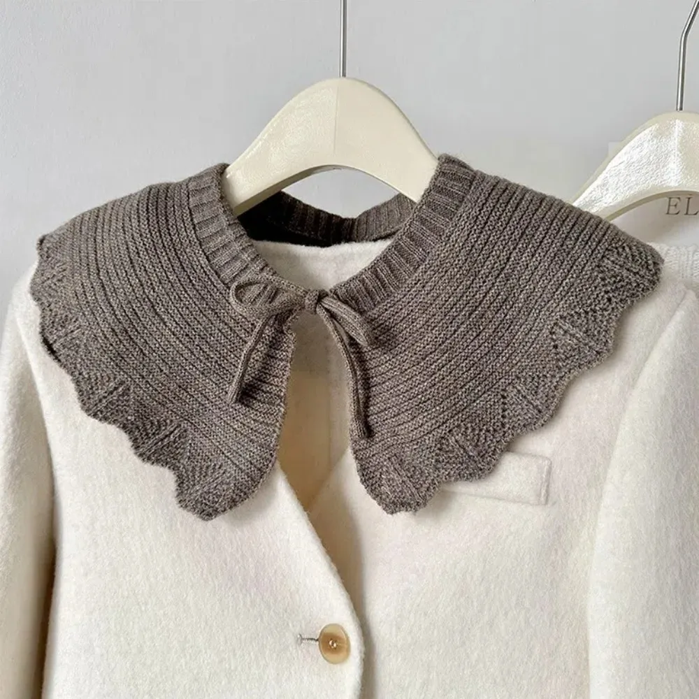 Decoration O-Neck Fake Collars Solid Color Laced up Faux Collar Knitted Shirt Shawl Wrap