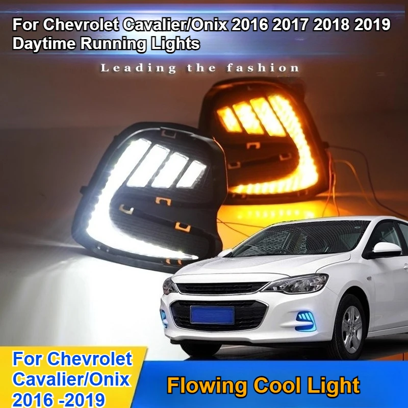 For Chevrolet Cavalier Onix 2016 2017 2018 2019 LED Daytime Running Lights Yellow Dymanic Turn Signal Front Fog Lamp Daylights