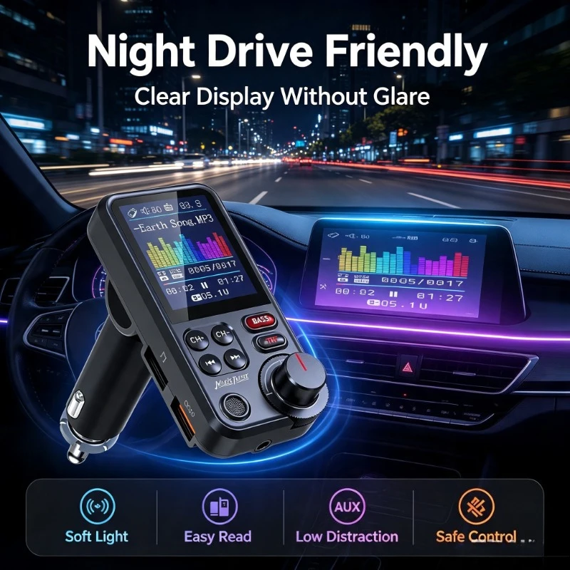 Auto Audio Tuning Accessory, Wireless FM Transmitter For Family Outing Reliable Multi‑source Music Decoding