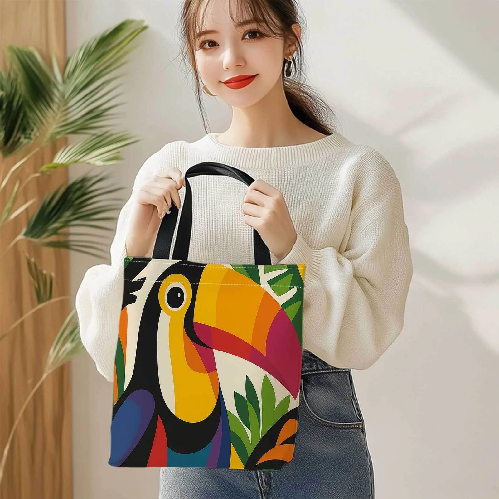 1pc Tote Bag Featuring a Tropical Toucan And Palm Leaf Designfor Shopping, Daily Activities, And Vacations Stylish Shoulder Bags