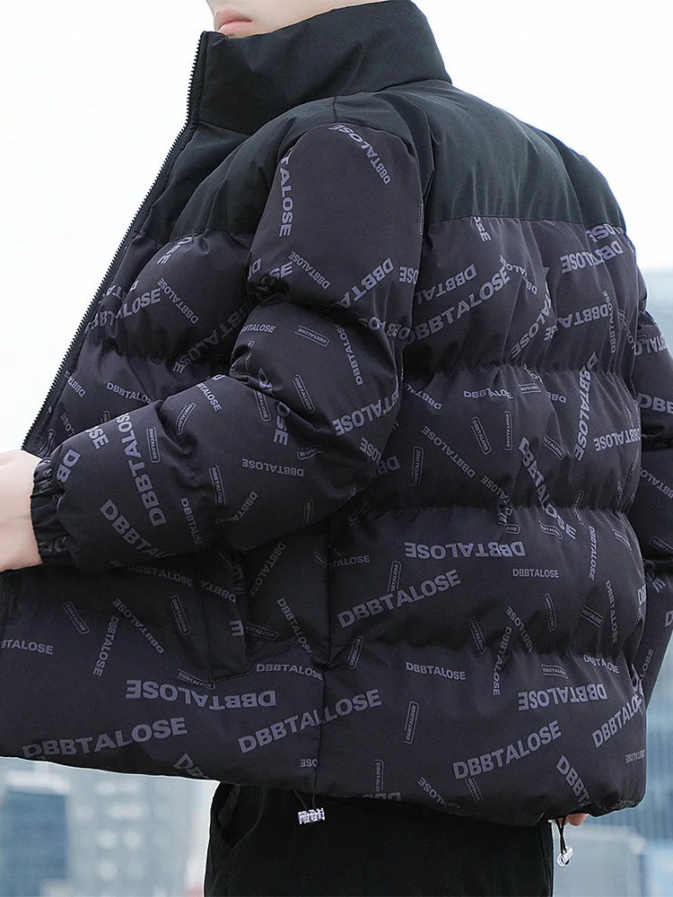 

Thiened Stand Collar Cotton Jaet for Men Winter Warm Zipper New Sle Printed Open Cardigan Trendy Outerwear Youth Faion