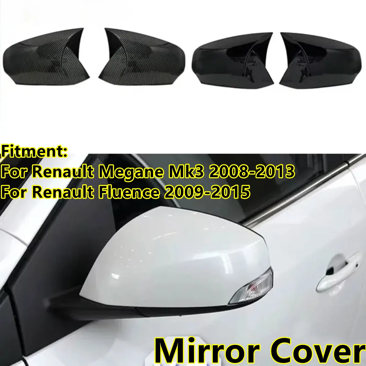 Paar Auto-Rückspiegelkappen, Seitenspiegelabdeckung für Renault Megane Mk3 2008-2013, Fluence 2009-15, Seitenspiegelabdeckung 963740075R