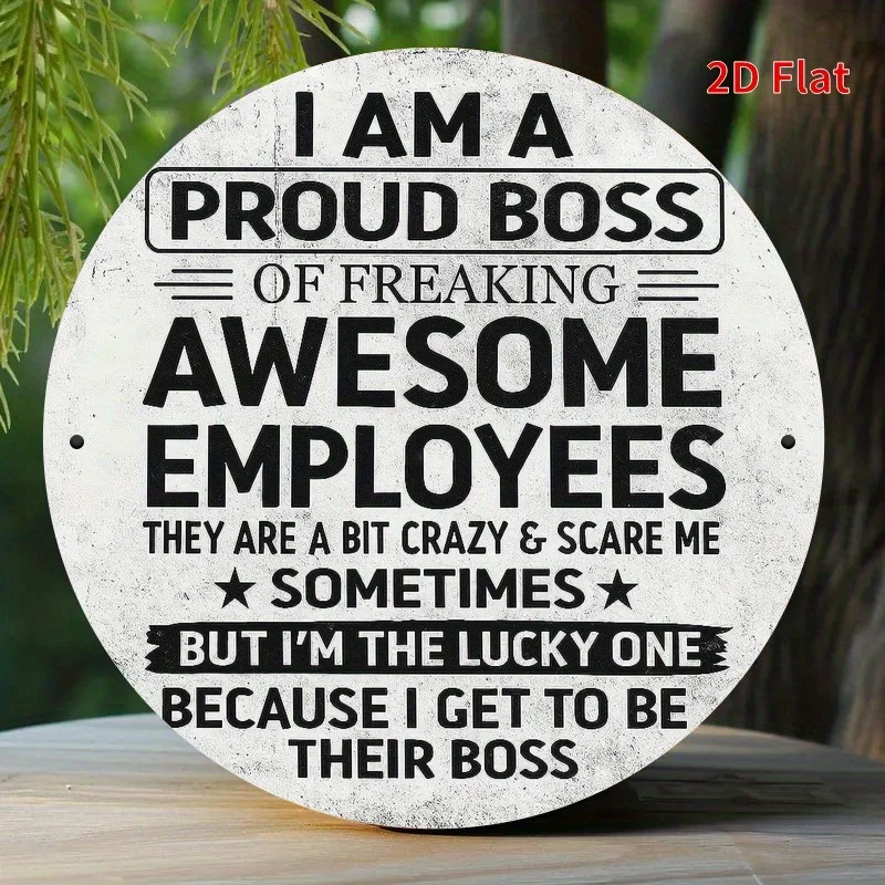 Lustiges Metallschild „Boss Employee“ mit 2D-Flachdruck, Humor, Bürodekoration, 20 x 20 cm, Retro-Wandkunst