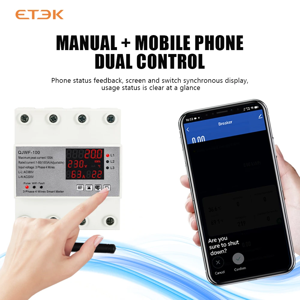 ETEK trifase Smart Auto-reclinabile protezione da sottotensione prepagato regolabile 100a 4P ACType TUYA WIFI misuratore di controllo QJWF