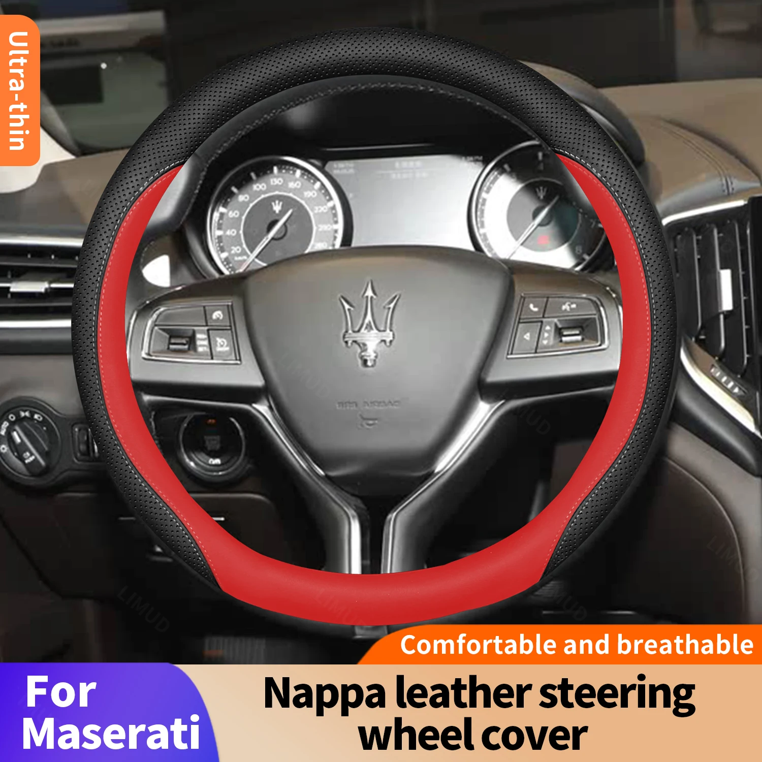 

Чехлы на руль для автомобиля Maserati, подходят для 14,5-15 дюймов, 37-38 см, универсальные, все модели, аксессуары из искусственной кожи