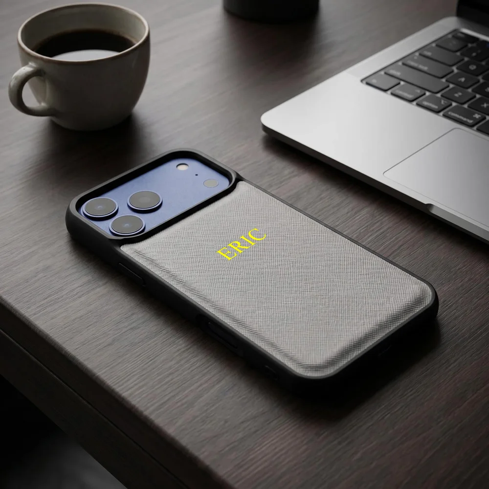 Single Initial Custom Gold Hot Stamping Saffiano Leather Case Luxury Plain Texture Slim Phone Cover for iPhone15 16 17 18 ProMax