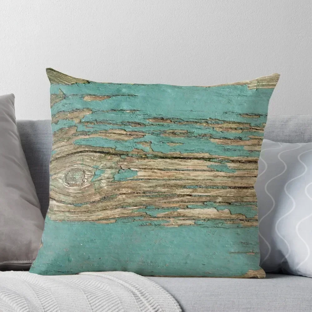 Rustic Wood - Beautiful Weathered Wooden Plank - knotty wood weathered turquoise paint Throw Pillow New year pillow