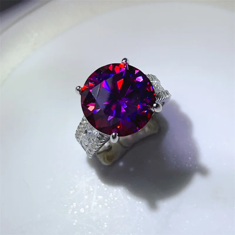 Real 10 Carat Sapphire Purple Moissanite Diamond Rings for Women s925 Silver Green Genuine Moissanite Ring 5 Color Fine Jewelry