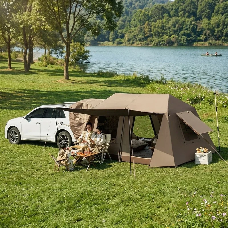 High Quality Automatic Black Rubber Sunscreen Waterproof Tail Space Two Room One Hall Suit 6-8 Person Four Season Outdoor Campin