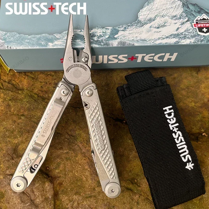 SWISS TECH 18 In 1 Folding Multitool Pliers Multi-functional Combination Tool Pliers Folding Scissors EDC Outdoor Equipment