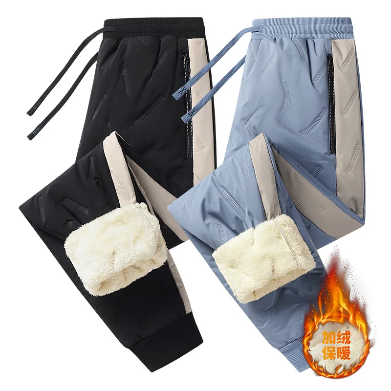 New Winter Fleece Lined Thickened Warm Men's Pants Windproof Cotton Trousers Plus Size Men Clothing  pantalones hombre PT-577