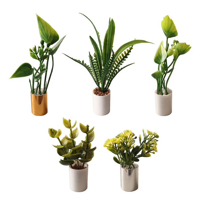 Planta en maceta en miniatura para casa de muñecas, hojas verdes, bonsái, decoración para el hogar, modelo de jardín, accesorios para casa de muñecas, juguete, 1:12