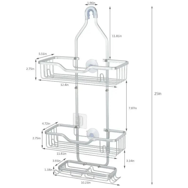 M aluminum bathroom basket with three layers that can be hung on the wall