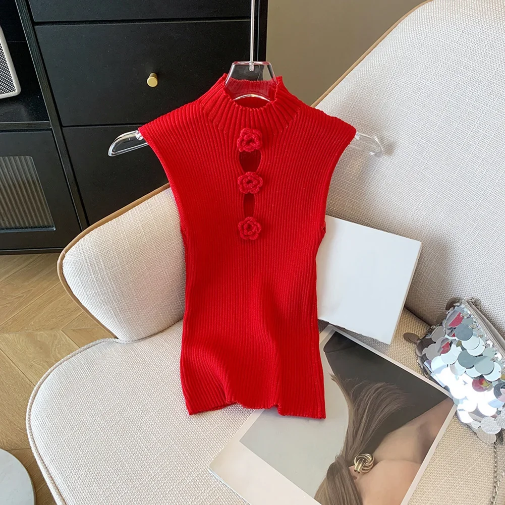 

Fashionable Casual Red Flower Vest Summer Activities Apricot Brand New Condition Daily Vacation Wear Flower Pattern