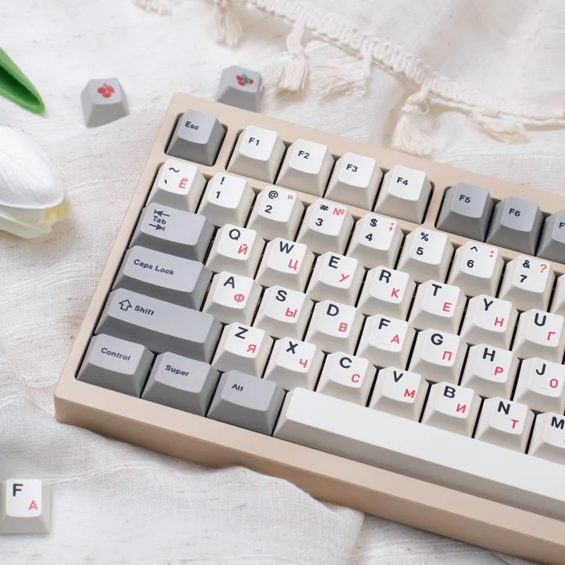 MiFuny Retro Red Russian Theme Keycaps PBT Dye Cherry Profile Custom White Handmade Game Keycaps for Mechanical Keyboard PC Gift
