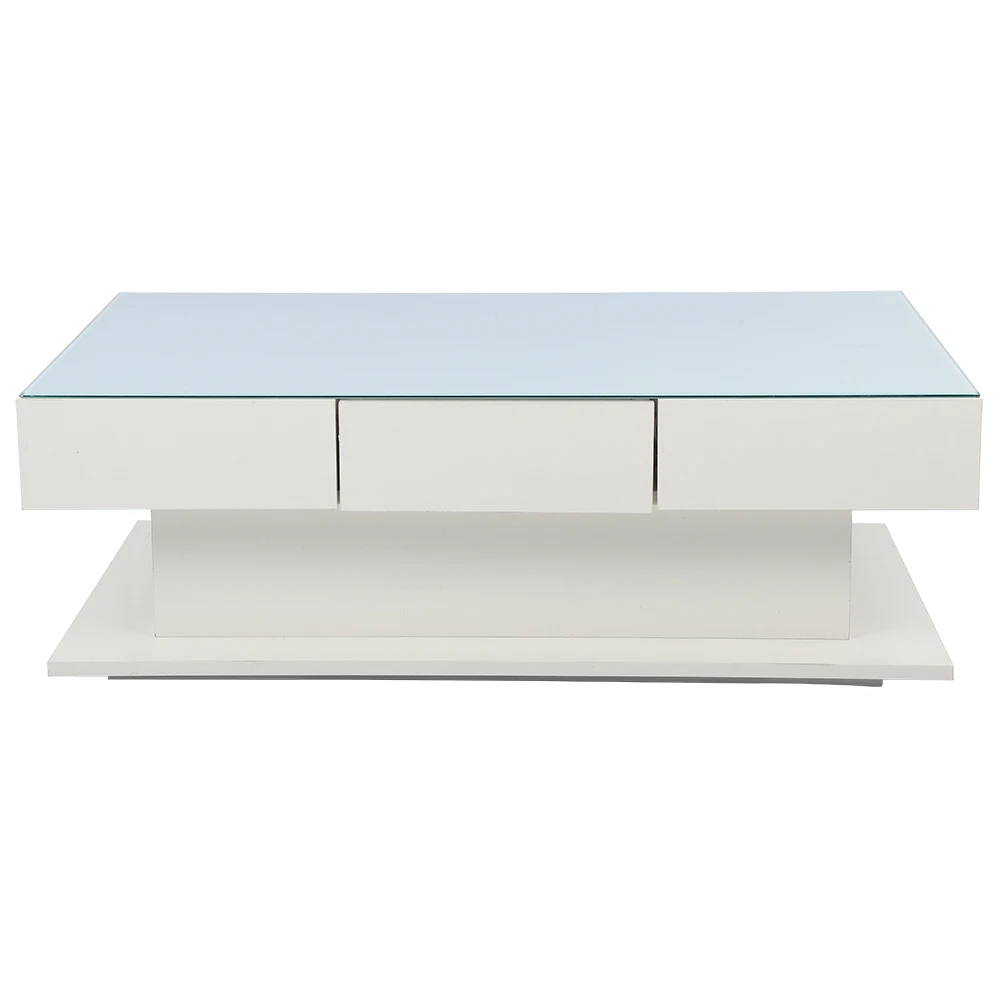 Glass Panel Cabinet Home Furniture Modern White Coffee Table Tempered Glass Side Table with Drawers Household Supplies Tea Table