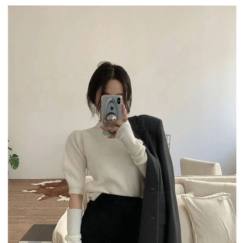 سترة محبوكة بأكمام قابلة للفصل سترة نسائية كورية للخريف من خيوط مالهاس الأناناس حافة متموجة مرنة فنية جيارو OL