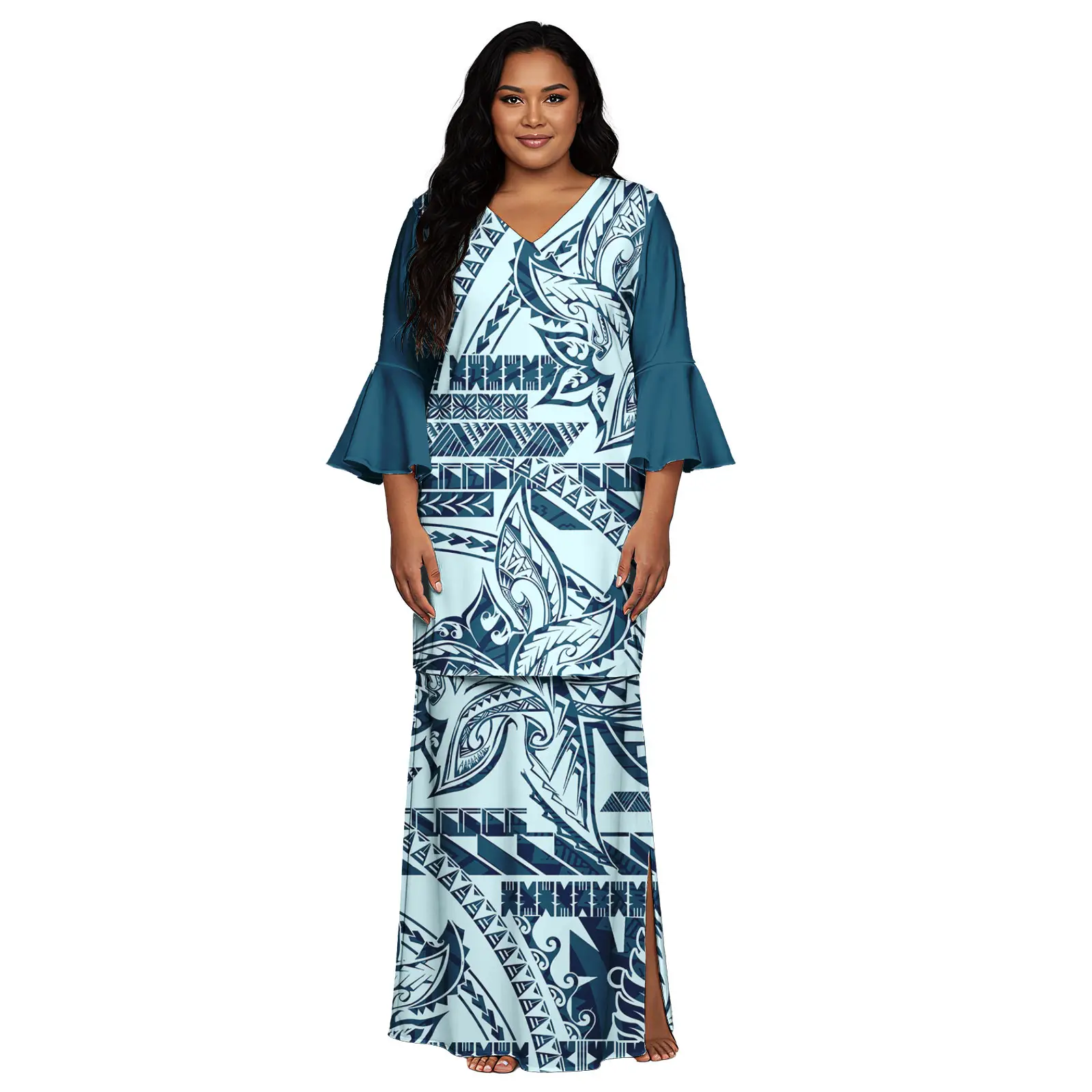 2 pezzi abiti lunghi donna maxi casual stampa tribale samoana abiti puletasi donna donna estate vendita calda abiti da donna