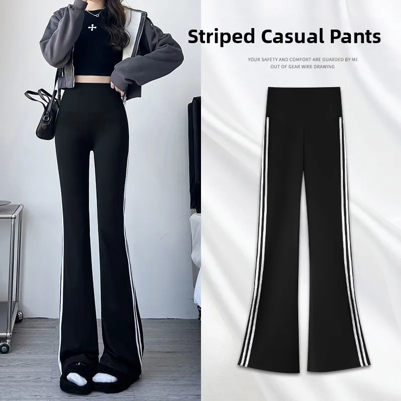 High Waist Bell Bottom Sharkskin Pants Women's Casual Yoga Trousers Autumn Winter Slim Fit Long Base Layer Pants