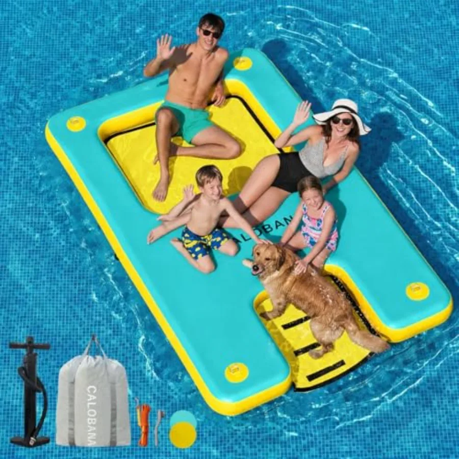 

Inflatable Floating Dock with Boat Ramp, Lake Floats with Mesh, Tanning Pool Lounger Water Hammock for Family Party Pool Sea Ri