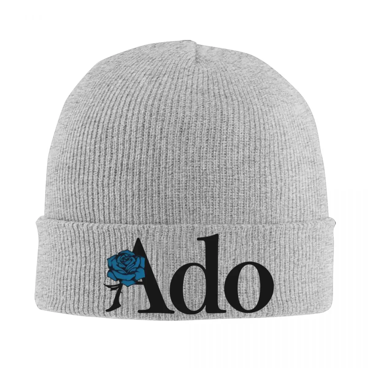 Ado Text Blue Rose Knit Hat Beanies Winter Hats Warm Acrylic New Goth Jrock Aesthetic Caps for Men Women Gift