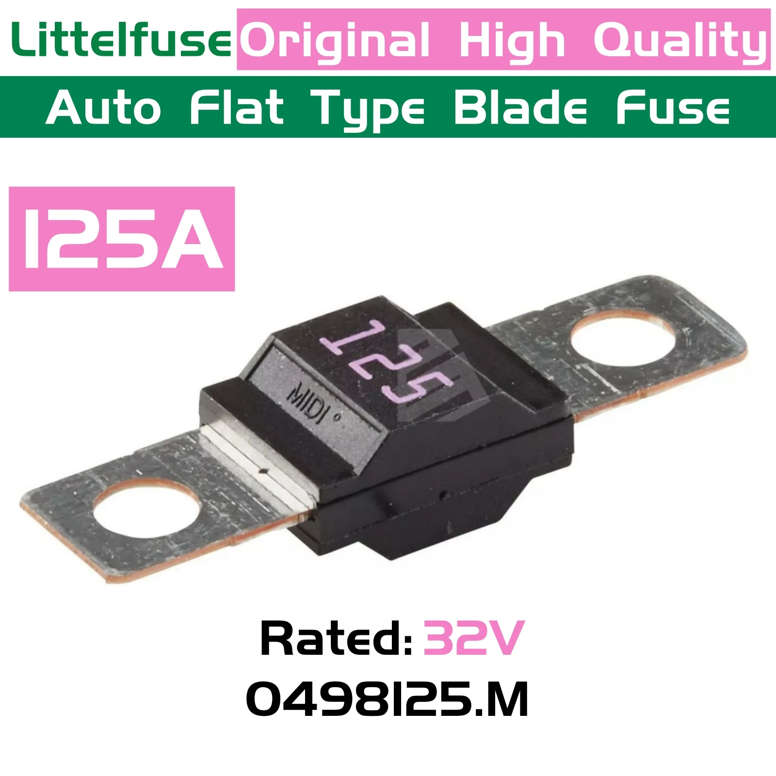 Littelfuse MIDI 498 125A 125 A, znamionowa 32 V 0498125   Bezpiecznik śrubowy płaski bezpiecznik płaski Magotan BYD Bezpiecznik akumulatora ciężarówki do samochodu