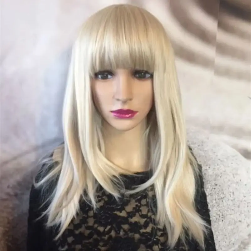 

Fast Shipping Wigs By Tayorichhair Light Blonde Heat Safe Lace Front Synthetic Wig With Bangs Natural Looking Realistic Hairline