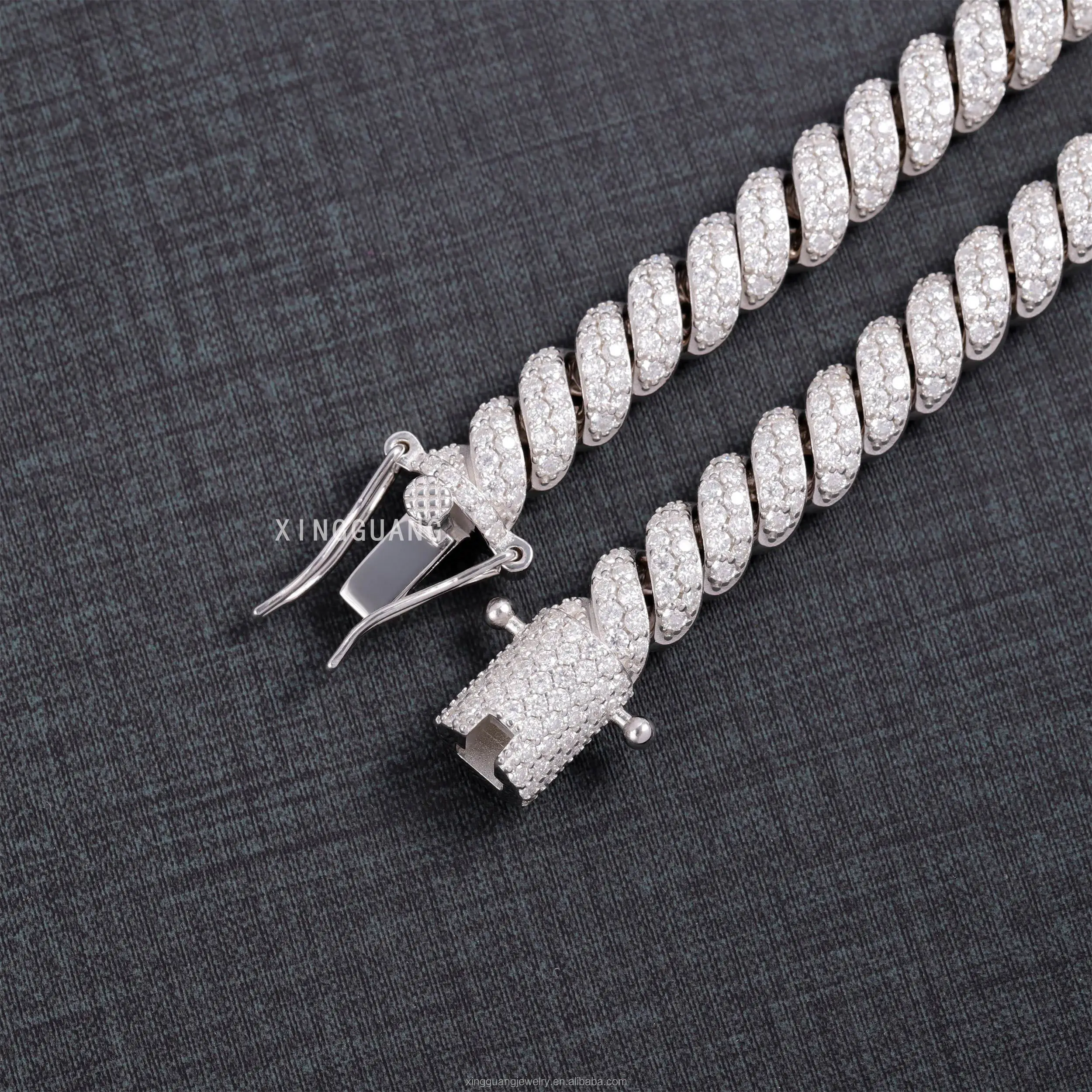 New Style 10mm Cuban Chain Fashion Jewelry Sterling Silver Ice Out Bling Moissanite Diamond 100% Pass Test Coil Cuban Necklace..