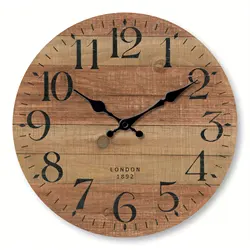 Retro brown wood textured pattern wall clock, round wooden silent clock, suitable for living room bedroom, room decor, classic h