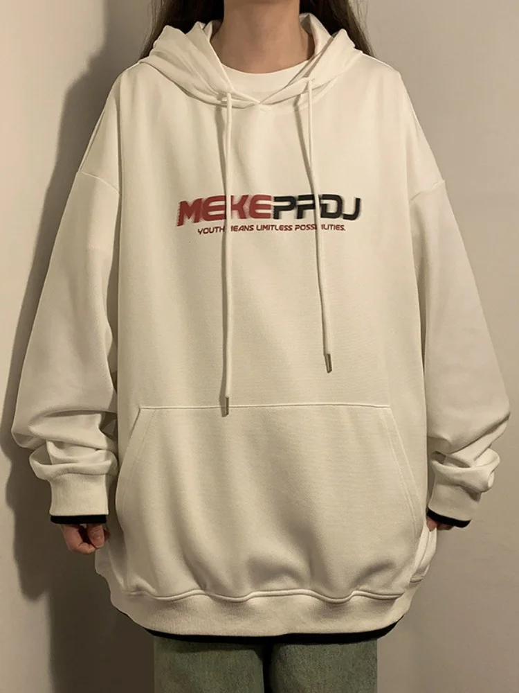 

Men's Spring Autumn Hoodie Fake Two-Piece Hard And Stiff Print Casual Loose Fit Youth Fashionable Couple's Jacket