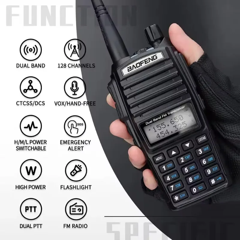 Baofeng UV-82 8W High Power Unieke Dual PTT Walkie Talkie UV82 Dual Band VHF/UHF FM 10Km Long Rang Two Way Ham CB Radio Handheld