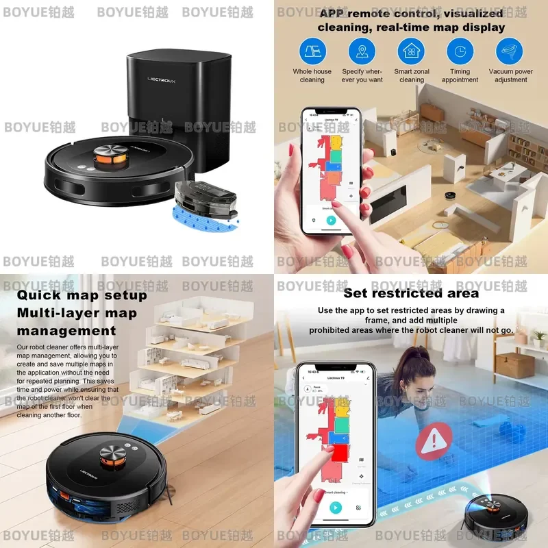 Upgrade Liectroux T9 Robot Vacuum Cleaner Mop, LDS Navigation, 6500Pa, Multi-Floor Mapping, Carpet Boost, Anti-Tangle