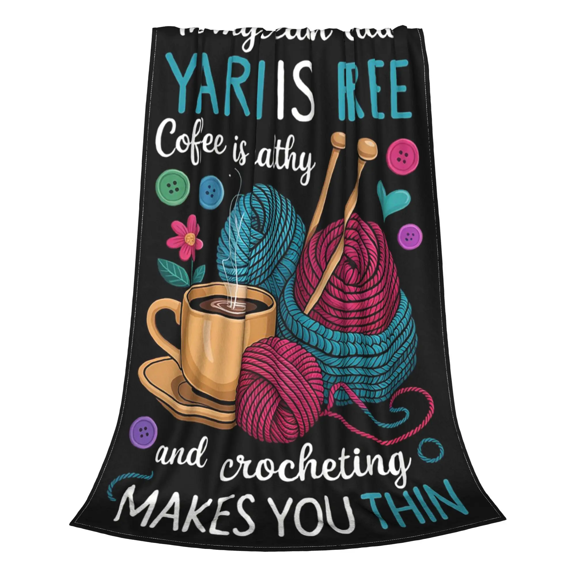 In My Dream World Yarn Is Free Coffee Is Healthy And Crochet Blankets Super Soft Flannel  Throw Blanket for Home Bedroom Travel