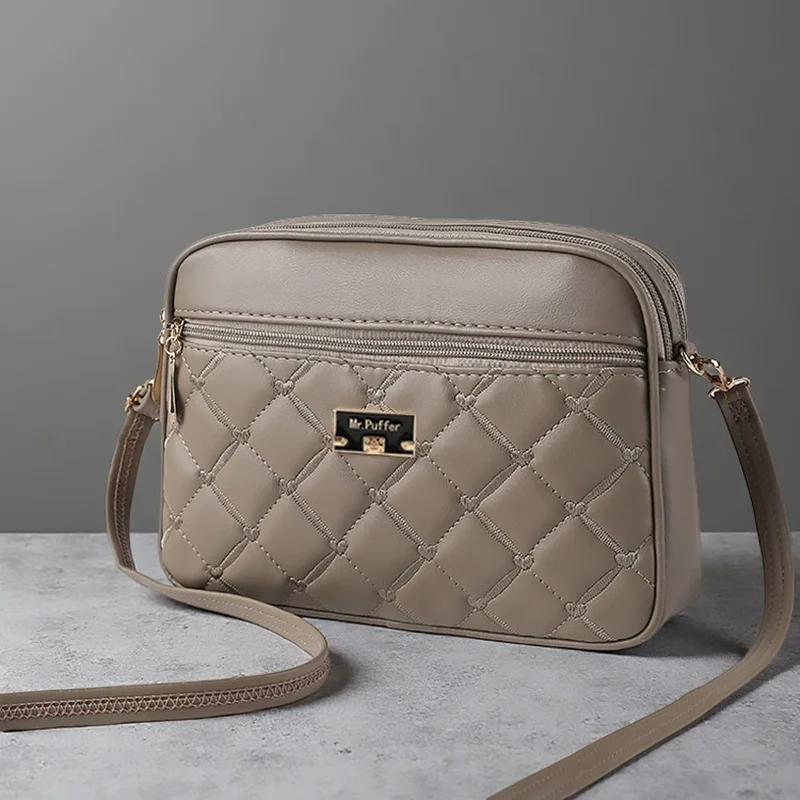 

2025 Women New One Shoulder Small Square Handbag Cross Border Foreign Trade Lingge PU Crossbody Versatile Small Messenger Bag