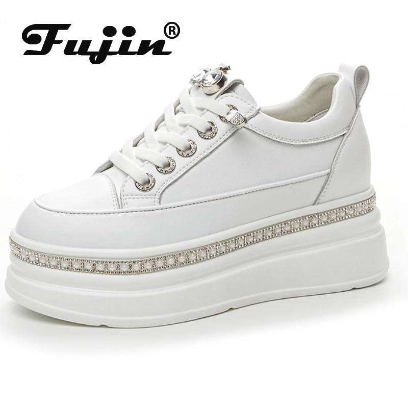 

Fujin 6cm Cow Genuine Leather Platform Wedge Fashion Women Spring Summer Autumn Chunky Sneakers Shoes Breathable Vulcanize Comfy