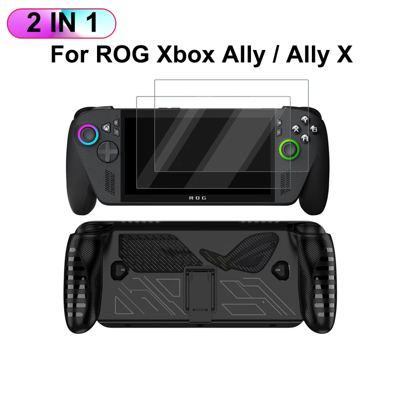 2-IN-1 Protective Case + 2Pcs Tempered Glass for ROG Xbox Ally X Screen Protective Film TPU Protective Shell for ROG Xbox Ally